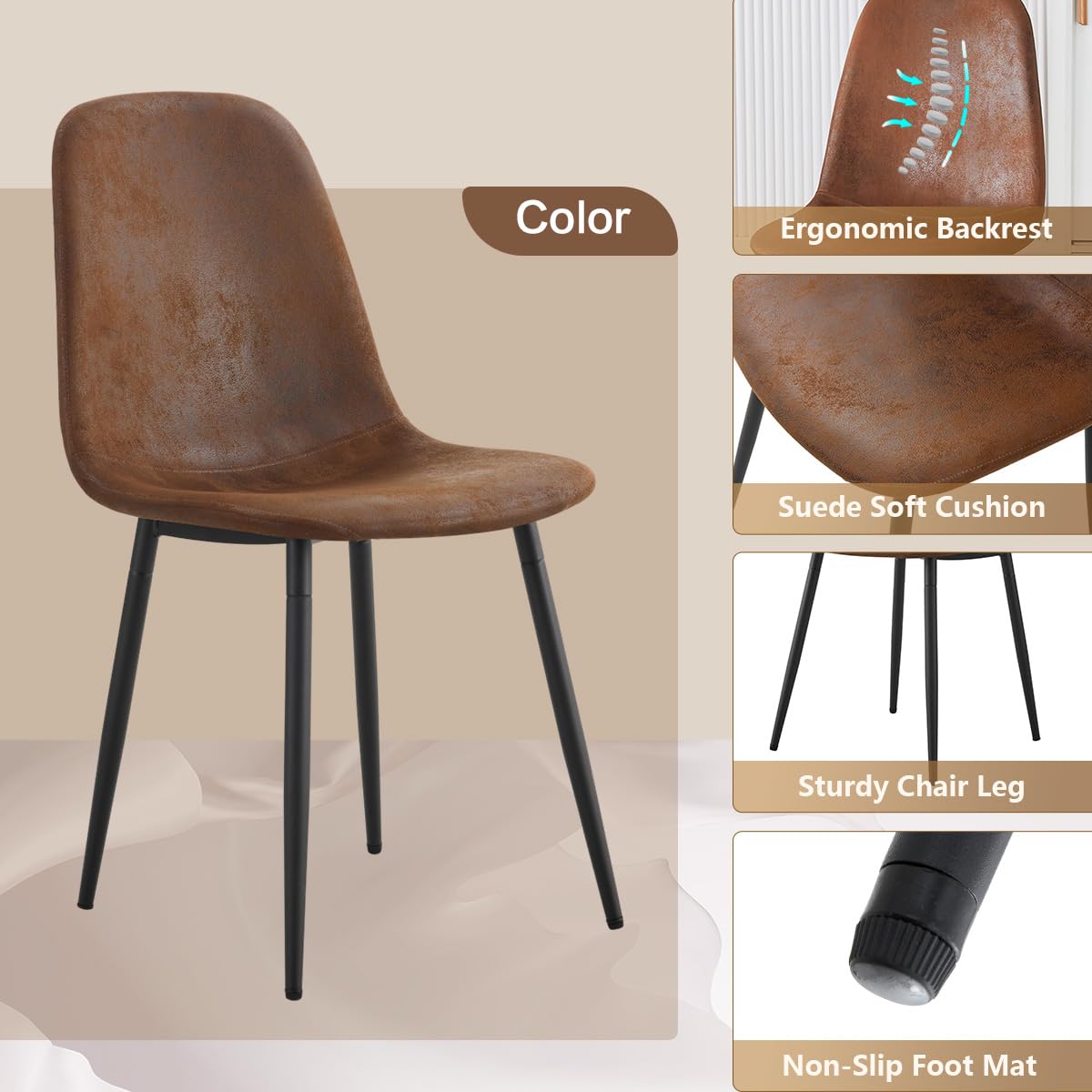 BAOPIN Round Dining Table Set for 6, 45''Round Wooden Dining Set with Cushioned Chairs, Round Table and Chair Set for Kitchen and Living Room (Wood Table+Style 1 Brown Chairs, 45'' Table+6 Chairs) BAOPIN