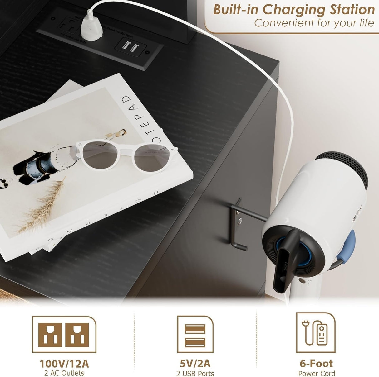 Makeup Vanity Desk with Sliding Mirror and Lights, Large Dressing Table with Charging Station, 3 Lighting Modes, 5 Large Drawers and 3 Tiers of Open Shelves for Bedroom, Dark Brown GarveeHome