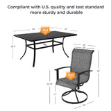 Grand patio Outdoor Dining Set for 6, Patio Dining Set with 6-Piece Mesh Sling Rocking Chairs, 1-Piece Large Rectangular Woodgrain Dining Table with Umbrella Hole, Black & Grey Plaid Grand patio