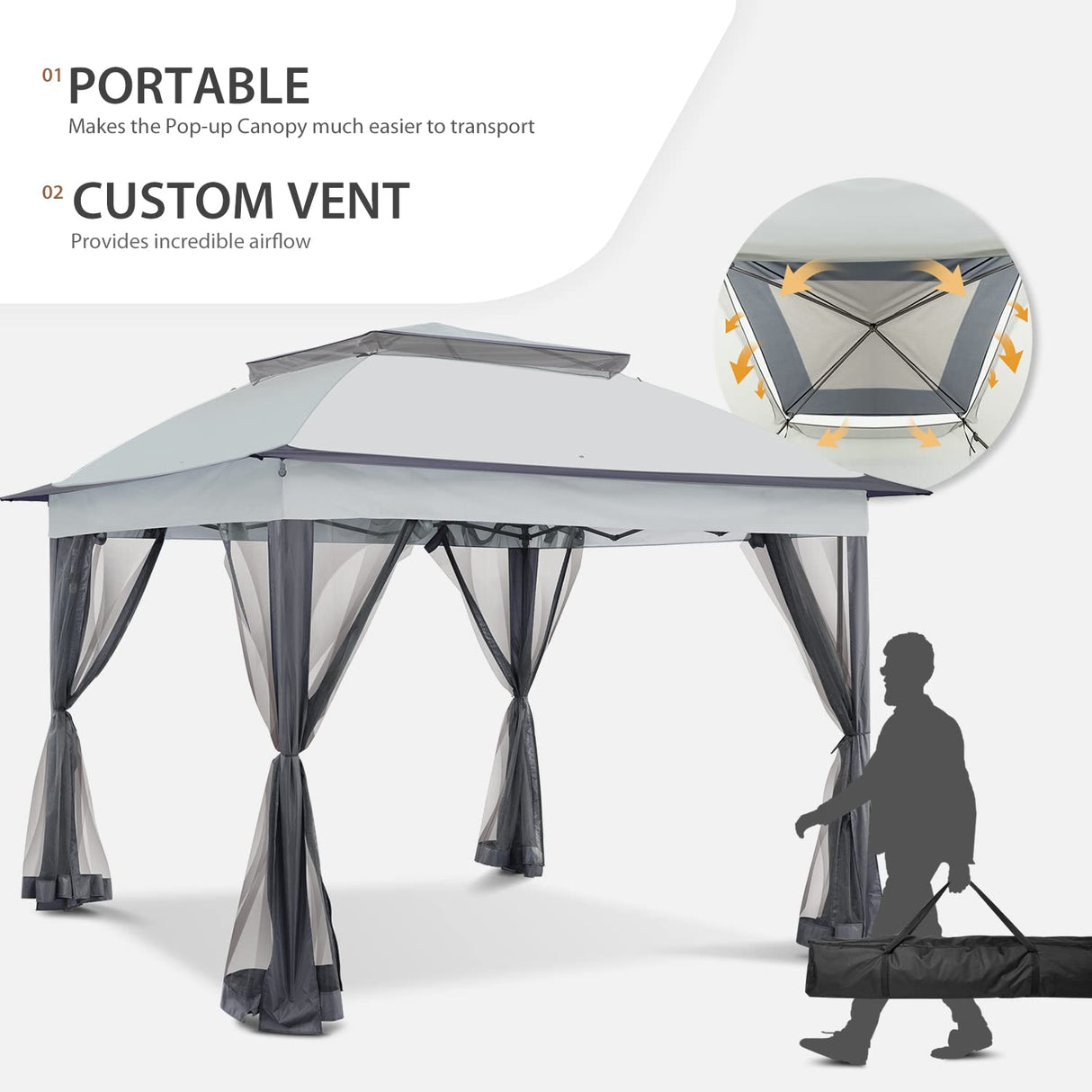 COOS BAY 11x11 Pop-Up Instant Gazebo Tent with Mosquito Netting Outdoor Canopy Shelter with 121 Square Feet of Shade (Gray) COOS BAY