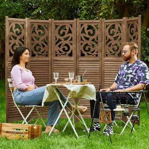 Room Divider Wood Carved Wall Divider Indoor Folding Portable Partition Screen for Home Office Garden Terrace - 6 Panel, 67 * 90inch (Dark Brown) Svimi