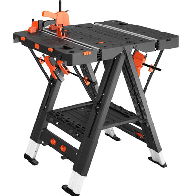 LARBANKE Folding Workbench,2-in-1 Waterproof Portable Folding Work Table,31" W x 25" D x 32" H Workbench,Height-Adjustable Work Table with 4 Woodworking Clamps,4 Connecting Blocks,2 Limit Blocks