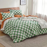 Bedsure Comforter Set Queen Size - Checkered Bedding Comforter Set for Boys, 3 Pieces, 1 Soft Green Comforter and 2 Pillow Shams Bedsure