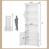 Tangkula Tall Bookcase with Doors, Farmhouse 71" H Freestanding Bookshelf with 6 Shelves & 2-Door Cabinet, Display Shelf with Adjustable Shelf for Living Room Study (White, 71") Tangkula