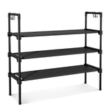 LANTEFUL 3 Tier Shoe Rack for Closet, Shoe Organizer with 5 Hooks, Long Shoe Shelf Storage for Shoe and Boot Stackable Free Standing Shoe Rack for Entryway, Garage, Small Spaces, Dorm, Black LANTEFUL
