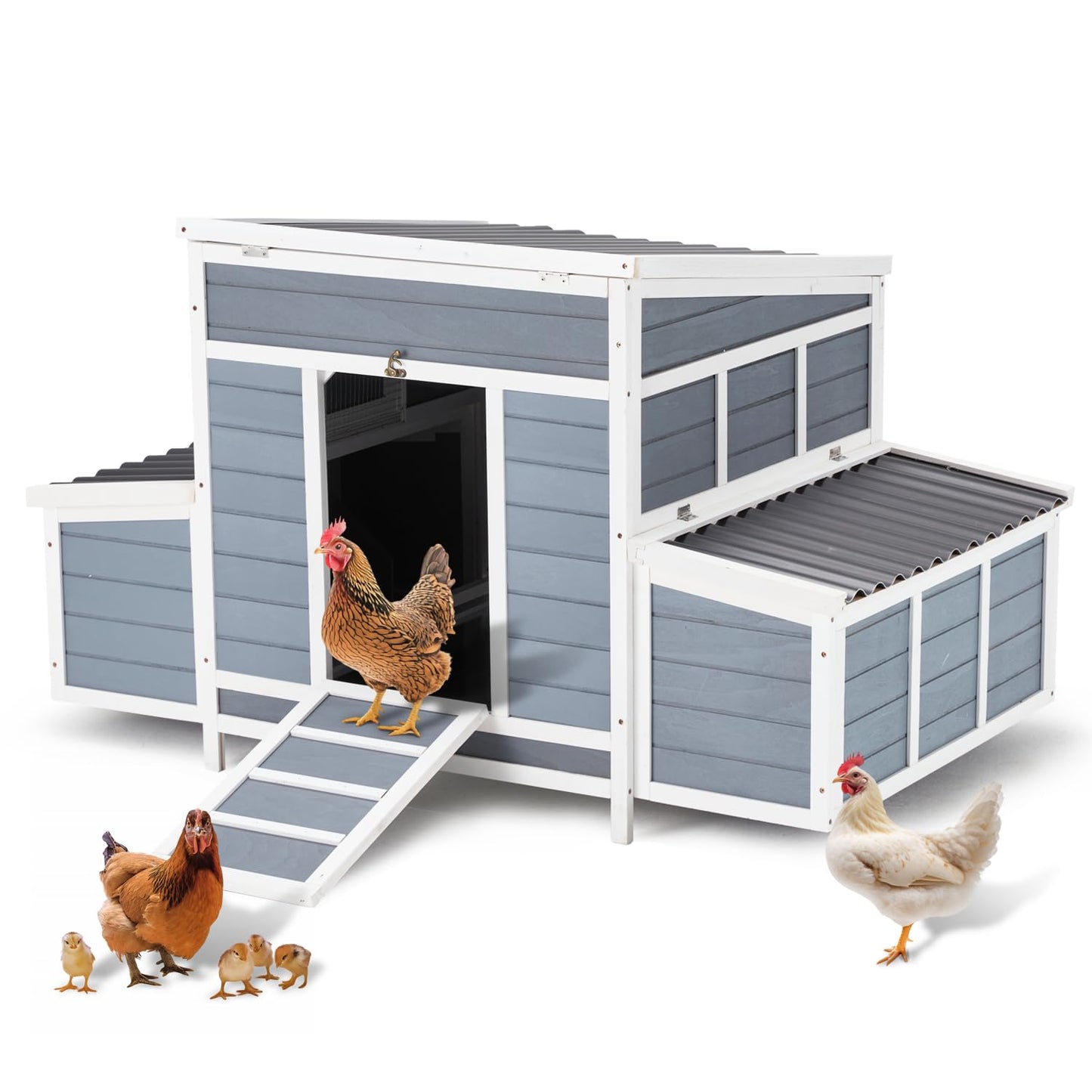 U-MAX Chicken Coop, 56" Large Wooden Chicken Hutch with 6 Nesting Boxes, Outdoor Hen House Chicken Cage