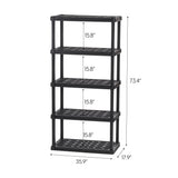 IRIS USA 5-Tier Heavy Duty Plastic Shelving Unit, 73" Tall - 100lbs per Shelf, Modular Garage Rack Storage Organizer for Home, Basement, Laundry & Utility Room, 18"D x 36"W x 73"H - Black IRIS