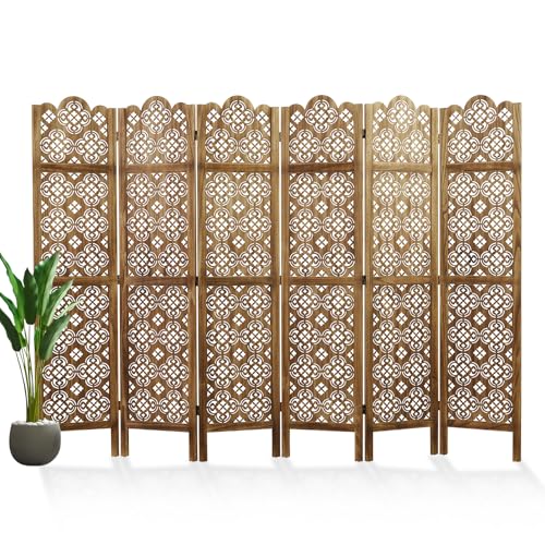 68.9Inch Folding Room Divider, 6 Panels Wood Carved Privacy Screens, Free Assembled Privacy Screen Decorative Partition for Home Office Restaurant (Dark Brown) Svimi