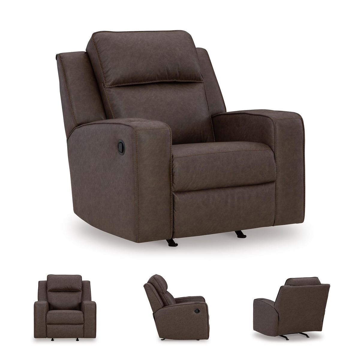 Signature Design by Ashley Lavenhorne Contemporary Faux Leather Upholstered Manual Rocker Recliner with 2 Cup Holders, Dark Brown Signature Design by Ashley