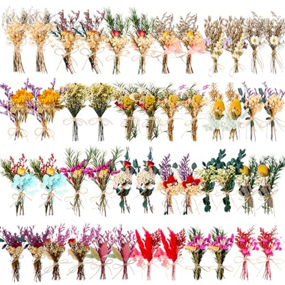 Tinideya 48 Pcs Dried Flowers Bouquet Boho Mini Dried Flower with Stem Small Dried Floral Plants Mixed Natural Flowers Bundles for Crafts Vase DIY Photo Props Wedding Decoration - WoodArtSupply