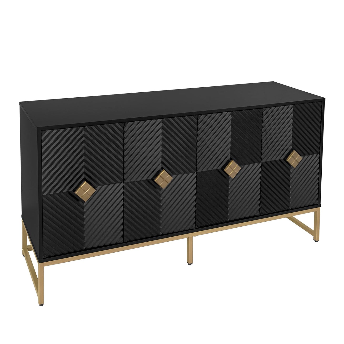 YHAOWORKS Sideboard Buffet Cabinet with Storage - Accent Storage Cabinet with Doors, Wood 4 Doors Cabinet with Metal Legs, 60" Buffets & Sideboards, Modern Credenza for Living Room (Black) - WoodArtSupply