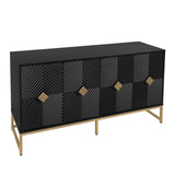 YHAOWORKS Sideboard Buffet Cabinet with Storage - Accent Storage Cabinet with Doors, Wood 4 Doors Cabinet with Metal Legs, 60" Buffets & Sideboards, Modern Credenza for Living Room (Black) YHAOWORKS