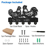 MAYJOYDIY Rooster Hen Coat Hooks Wall Mount Wood Farmhouse Animal Mushroom Key Holder for Wall 11.8×7.9inch Decorative Key Rack 5 Alloy Hooks for Gift Hallway Entryway Kitchen Farm Decor MAYJOYDIY