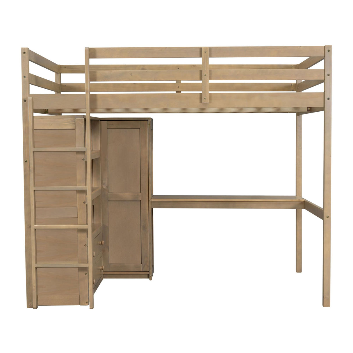 Harper & Bright Designs Full Size Loft Bed with Desk, Storage Shelves and Drawers, Solid Wood Loft Bed Frame with Built-in Wardrobe, Walnut Harper & Bright Designs