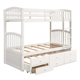 Merax Twin Bunk Bed with Ladder, Safety Rail, Twin Trundle Bed with 3 Drawers for Teens Bedroom, Guest Room Furniture(White) Merax