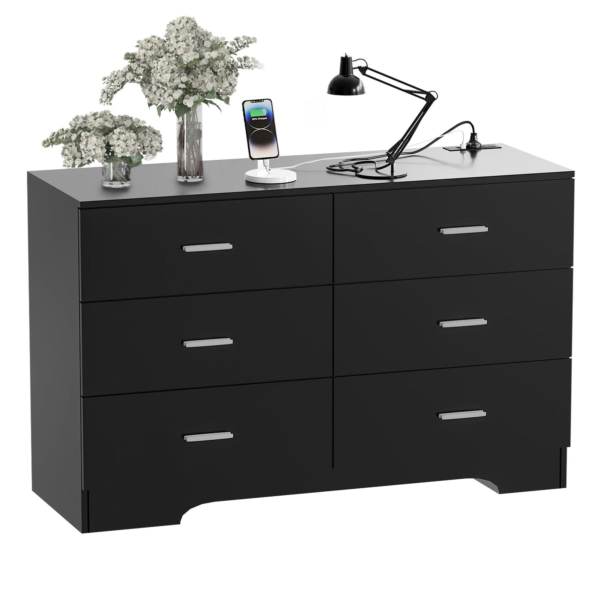 FJTJBSI Dresser with Power Outlets Wooden 6 Drawer Dresser with USB an   WoodArtSupply