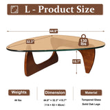 Mid-Century Modern Coffee Table - Triangle Glass Top Natural Wood Base Triangle Coffee Table for Living Room Patio Office Abstract End Tables (Walnut/Brown, Large 45 * 32.3 * 15.7) PRITIY