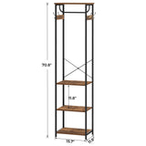 Cerlyunzan Coat Rack With Hanging Rod, Garment Rack With 3 Wooden Shelves and 4 Hooks, Freestanding Hall Tree, Industrial Clothes Rack Stand Organizer, Rustic Brown and Black Cerlyunzan