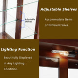 Anwick China Cabinet &Curio Cabinets with Glass Doors, Lighted Display Cabinet with Mirrored Back Panel, Tempered Glass and 3 Tiers Adjustable Shelves (Cherry) Anwick