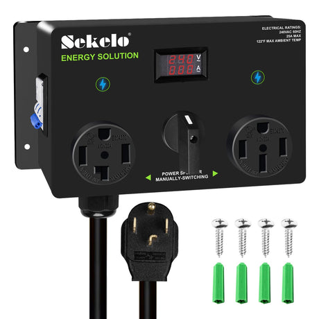 Manual EV Charging Switch for Dryer & EV, NEMA 14-30P to 14-30R & 14-50R, 240V, 25A Power Splitter Switch, with a Safety Breaker Switch, Hand-Operated Selector, Plug and Play Sekelo