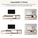 homary Extendable TV Stand with 3 Drawers Minimalist Rectangle Entertainment Center Walnut TV Console Table Up to 110" (Extendable: 70.9”W-110.2”W) (White & Walnut) homary