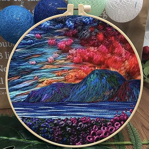 JRYYR Friendship Gifts Beginner Embroidery kit for Adults,Embroidery Kits for Beginners DIY Cross Stitch with Patterns and Instructions (Flower Forest and Sea Mountain)