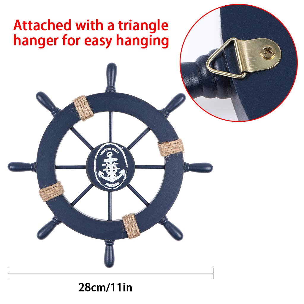 MDLUU Wooden Ship Wheel, Ship Rudder Decor, Helm Wheel Wall Hanging Ornament (11"(navy blue)) MDLUU