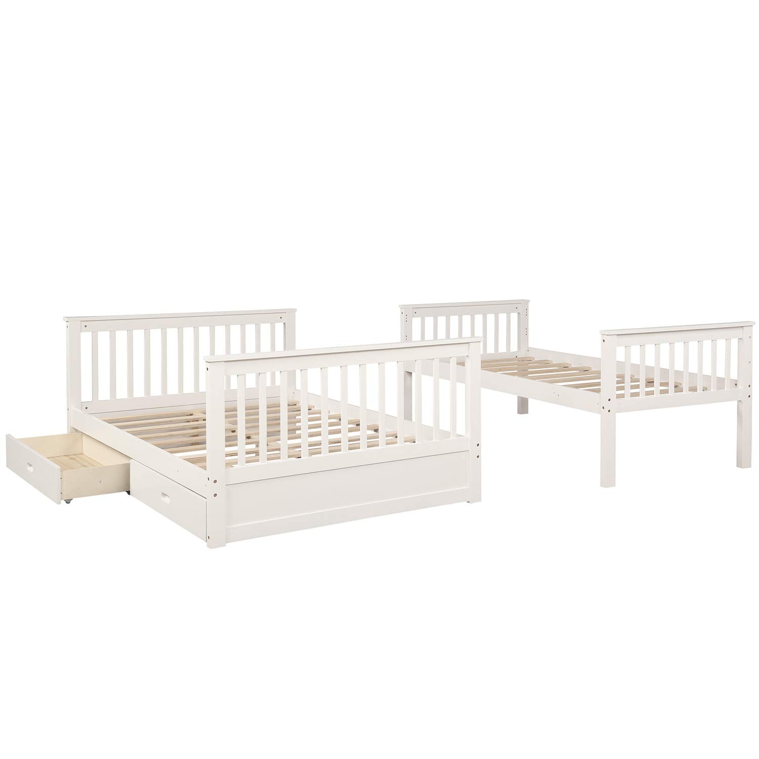 Harper & Bright Designs Twin Over Full Bunk Bed with Storage Drawers in White - WoodArtSupply