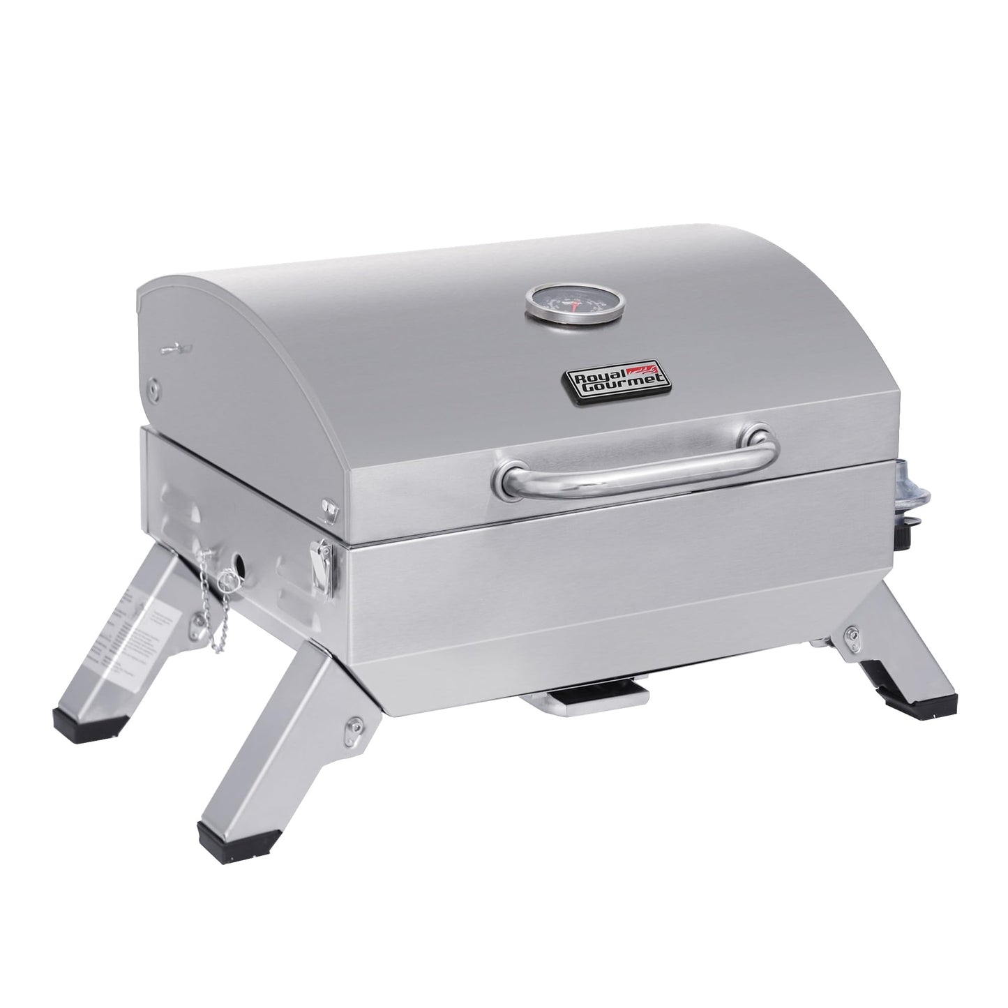 Royal Gourmet GT1001 Stainless Steel Portable Grill, 10000 BTU BBQ Tabletop Gas Grill with Folding Legs and Lockable Lid, Outdoor Camping, Deck and Tailgating, Silver