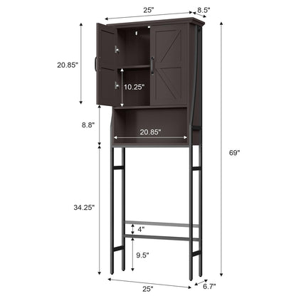 MXARLTR Over The Toilet Rack for Bathroom, Over The Toilet Storage Cabinet, Over Toilet Bathroom Organizer with Double Barn Doors Space Saver Rack Above Toilet Storage Cabinet (Espresso)