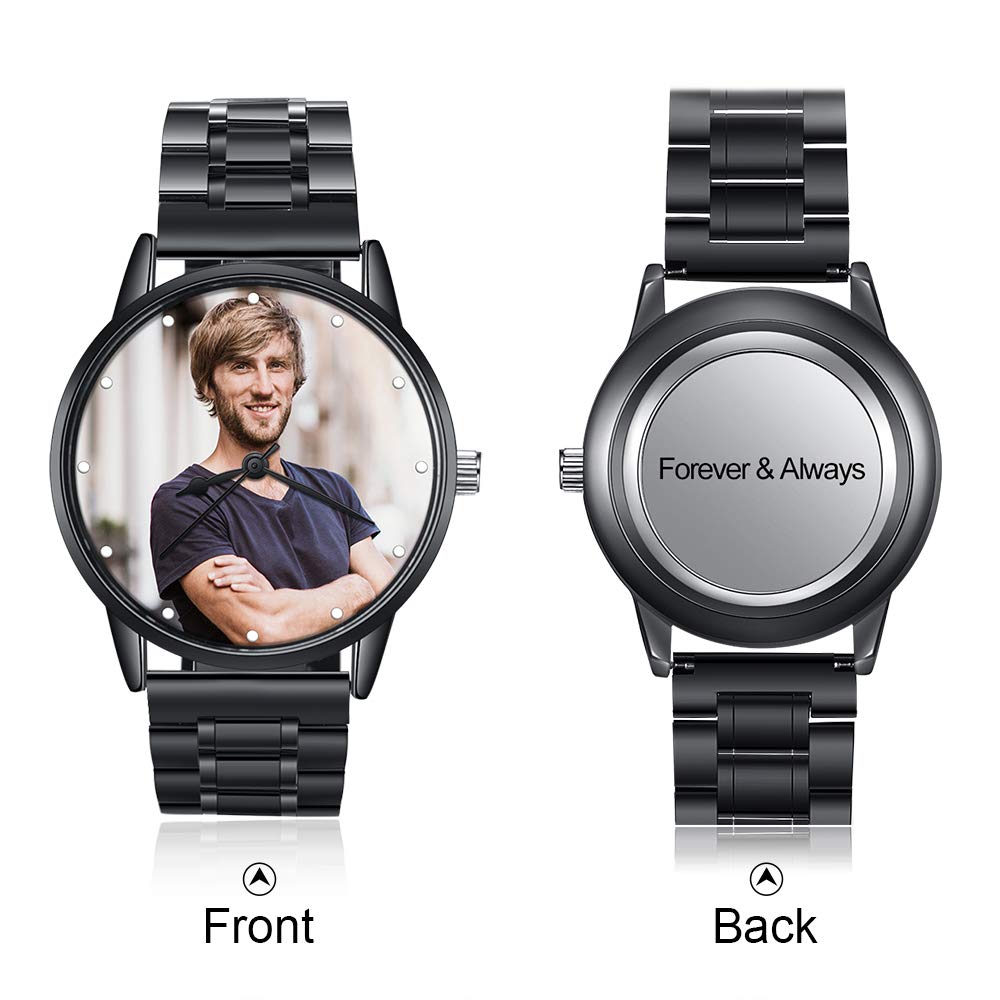 Gemszoo Custom Photo Watch Personalized Picture Stainless Steel Mesh Quartz Watch for Men (Black for Men) Gemszoo