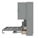 Merax Full Size Murphy Bed with Desk, Space-Saving Wall Bed Frame with Closet, Drawers and Shelves, Multifunctional Foldable Platform Bed for Small Spaces Studio Study Office Guest Room, Gray Merax