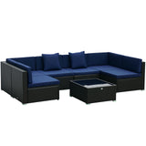 Outsunny 7-Piece Patio Furniture Sets Outdoor Wicker Conversation Sets All Weather PE Rattan Sectional Sofa Set with Cushions & Tempered Glass Desktop, Dark Blue Outsunny