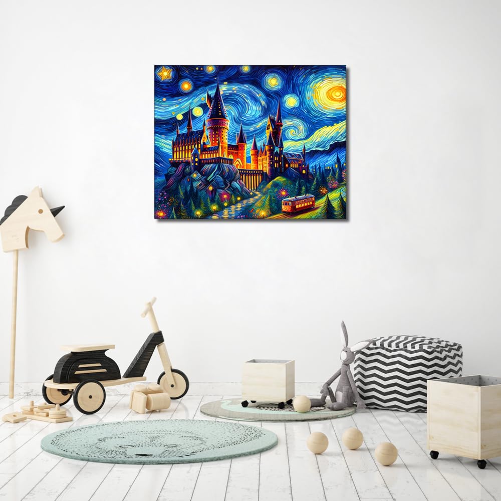 TUMOVO DIY Paint by Numbers Kit for Adults Magic Castle Paint by Number Kits on Canvas Starry Sky Paint by Number for Adults with Brushes Art Crafts for Home 16"x20"(Frameless) TUMOVO