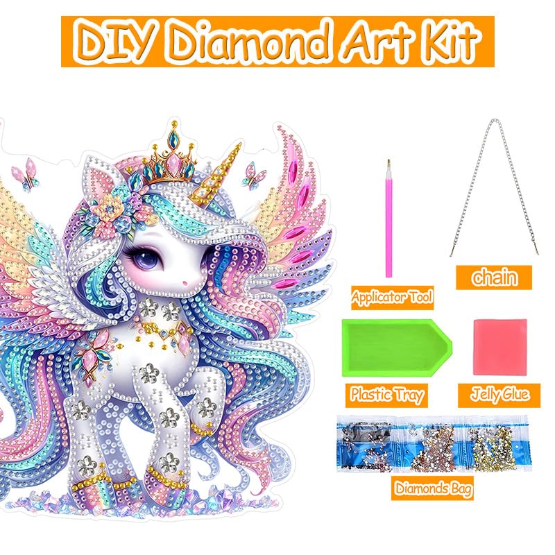 Cute Unicorn Diamond Painting Hanging Pendant Kit, 5D DIY Acrylic Crystal Special Shaped Window Garden Animal Diamond Art Ornament for Adult (ZD07) Generic