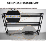 GWLQRTXV X2 39in Wine Rack with LED Lighting Wall Mounted Glass Holder, 3-Tiers Liquor Bottles Shelves Display Storage Organizer Hanging Long Stemware Goblet Metal for Home Mini Bar Cellar Black GWLQRTXV