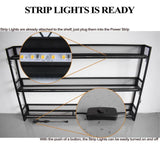 GWLQRTXV X2 47in Wine Rack with LED Lighting Wall Mounted Glass Holder, 3-Tiers Liquor Bottles Shelves Display Storage Organizer Hanging Long Stemware Goblet Metal for Home Mini Bar Cellar Black GWLQRTXV