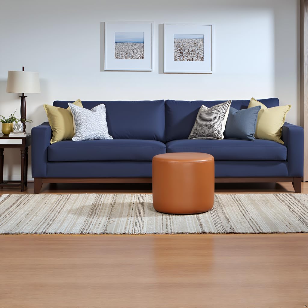 Lifestyle Solutions 19” Wentworth Ottoman Round Faux Leather Bench, Stationary Ottomans, Backless Chair, Footrest for Living Room, Footstool Office, Bedroom, Padded Seat, Caramel Brown Studio Living