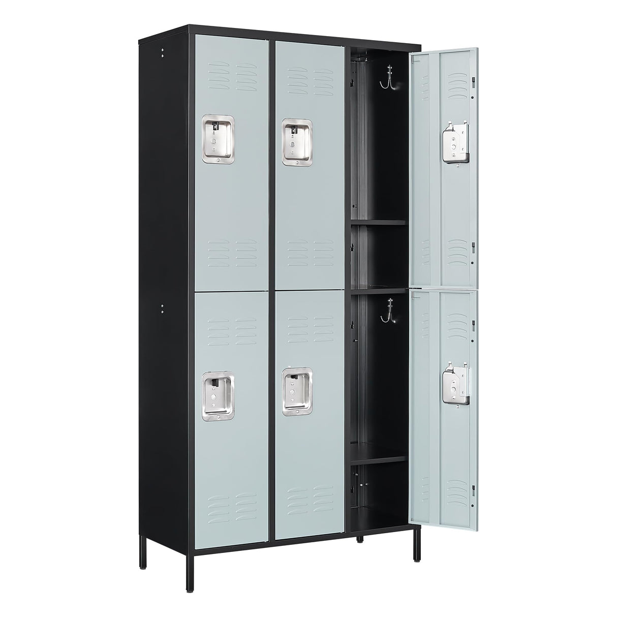 Anxxsu Metal Locker with 6 Doors Employees Locker, Metal Storage Locker with Hooks, 71" Storage Cabinet Lockers for Employees, Home, Office, Gym Requires Assembly (6 Doors, Black Grey) Anxxsu