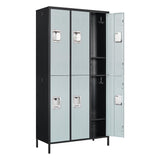 Anxxsu Metal Locker with 6 Doors Employees Locker, Metal Storage Locker with Hooks, 71" Storage Cabinet Lockers for Employees, Home, Office, Gym Requires Assembly (6 Doors, Black Grey) Anxxsu