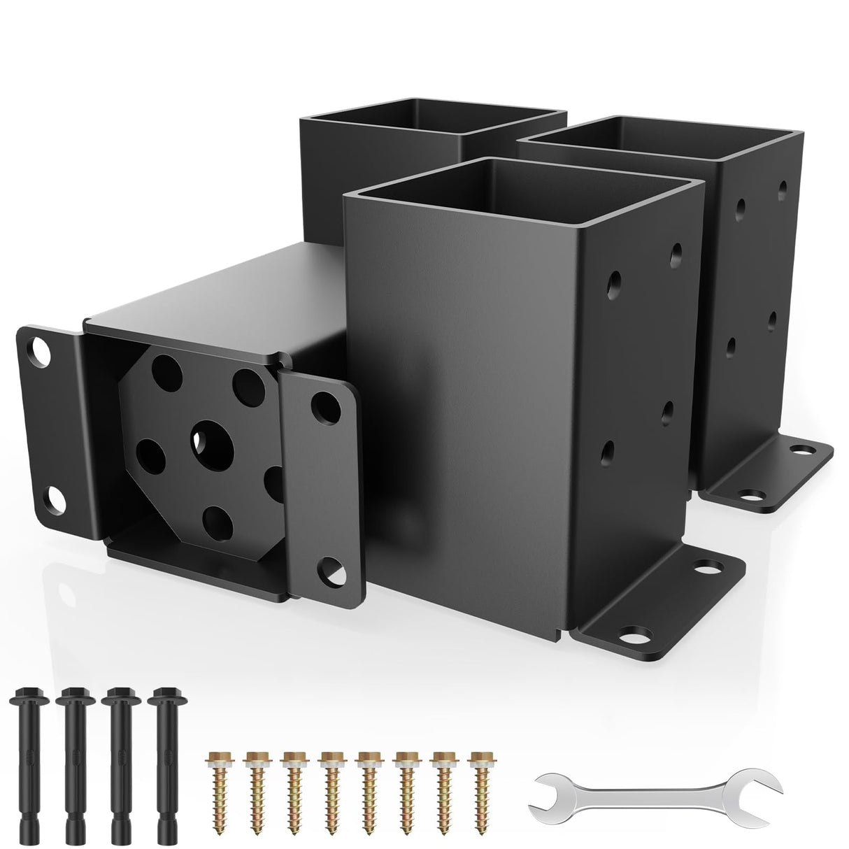 AOSTD 4x4 Post Base-13 Gauge Thick Solid Steel,Inner Size 3.5x3.5 Inch Wood Fence Post Brackets-Rust-Proof Black Powder-Coated Railing Post Brackets for Support Deck, Pergola(4 Pcs) AOSTD