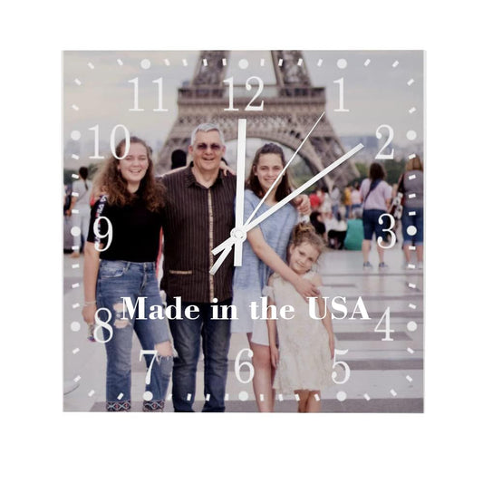 Custom Wooden Wall Clock with Photo Image Pictures, Personalized Square Wood Clock for Wall 10x10 Inch, Farmhouse Home Decorations for Bedroom Living Room Non-Ticking Wall Clock Add Family Na - WoodArtSupply