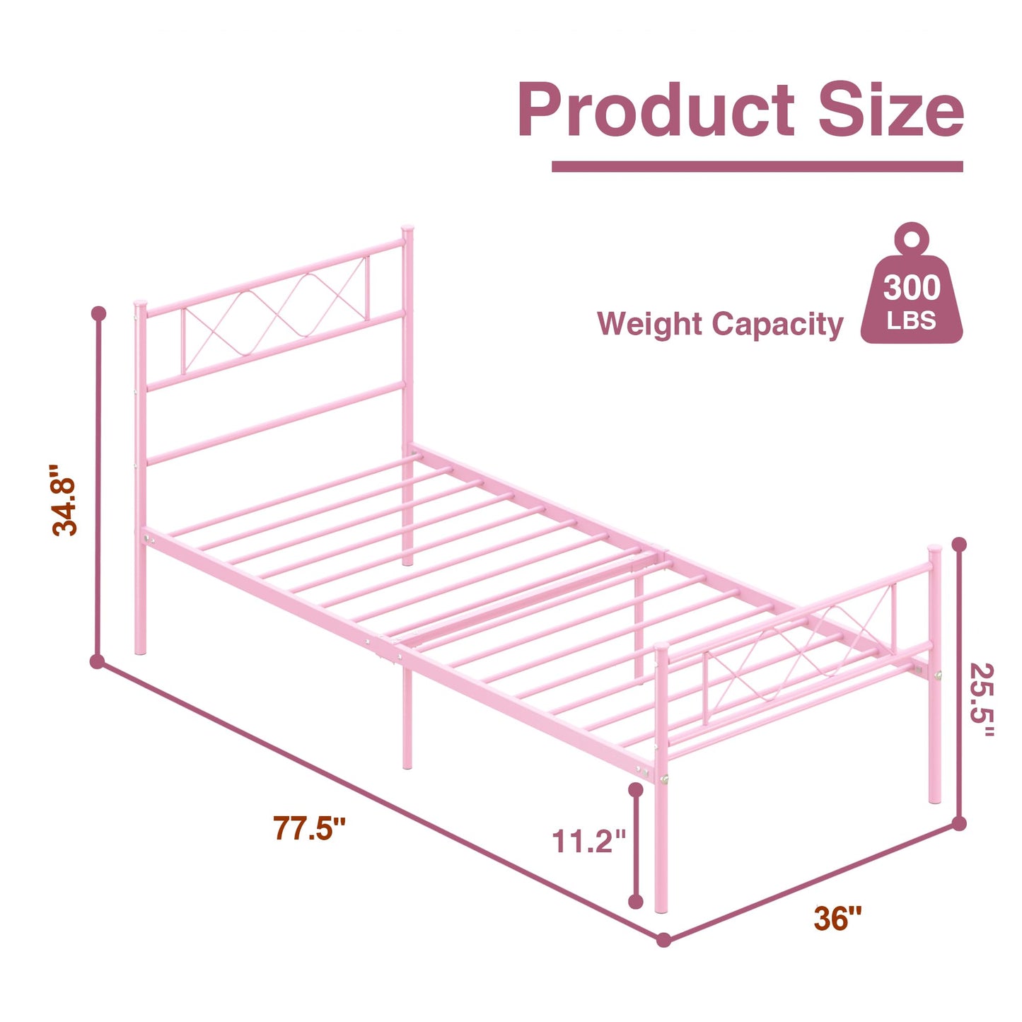 Weehom Twin Bed Frame, Metal Platform Bed Frame with Storage Bed for Kids Girls with Headboard Footboard No Box Spring Needed Pink