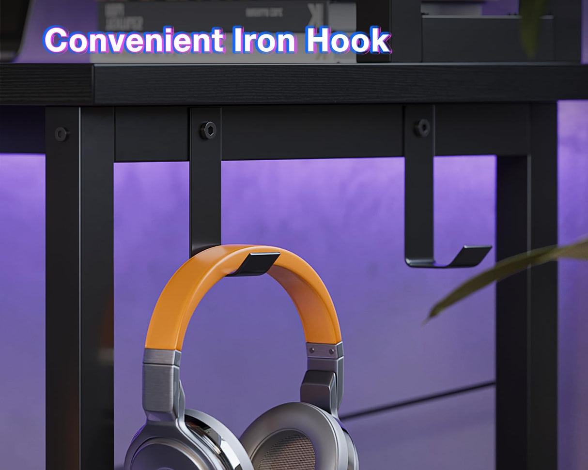 ODK L Shaped Gaming Desk with Hutch, Computer Desk with Storage Shelves, 66" L Shaped Desk for Home Office, Corner Desk with Headphone Hook, Black ODK