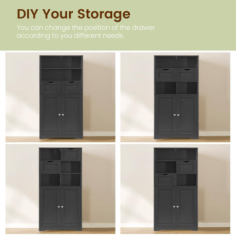 Iwell Tall Bathroom Cabinet, Storage Cabinet with 2 Drawers & Adjustable Shelves, Bathroom Storage Cabinet for Living Room, Dining Room, Entryway, Black Iwell