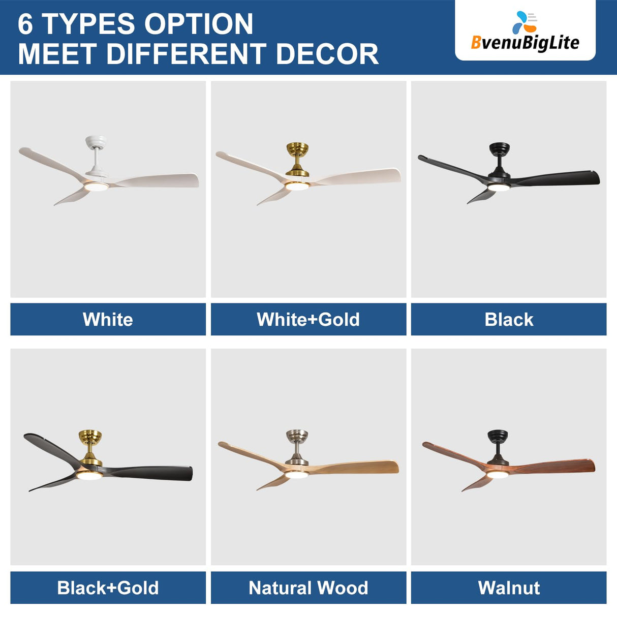 BvenuBigLite Outdoor Ceiling Fan with Light: 52 Inch 3 Blade Outdoor Fans for Patios - Modern Walnut Ceiling Fan with Dimmable Light Remote APP Control Ultra Quiet Reversible DC Motor Timer BvenuBigLite