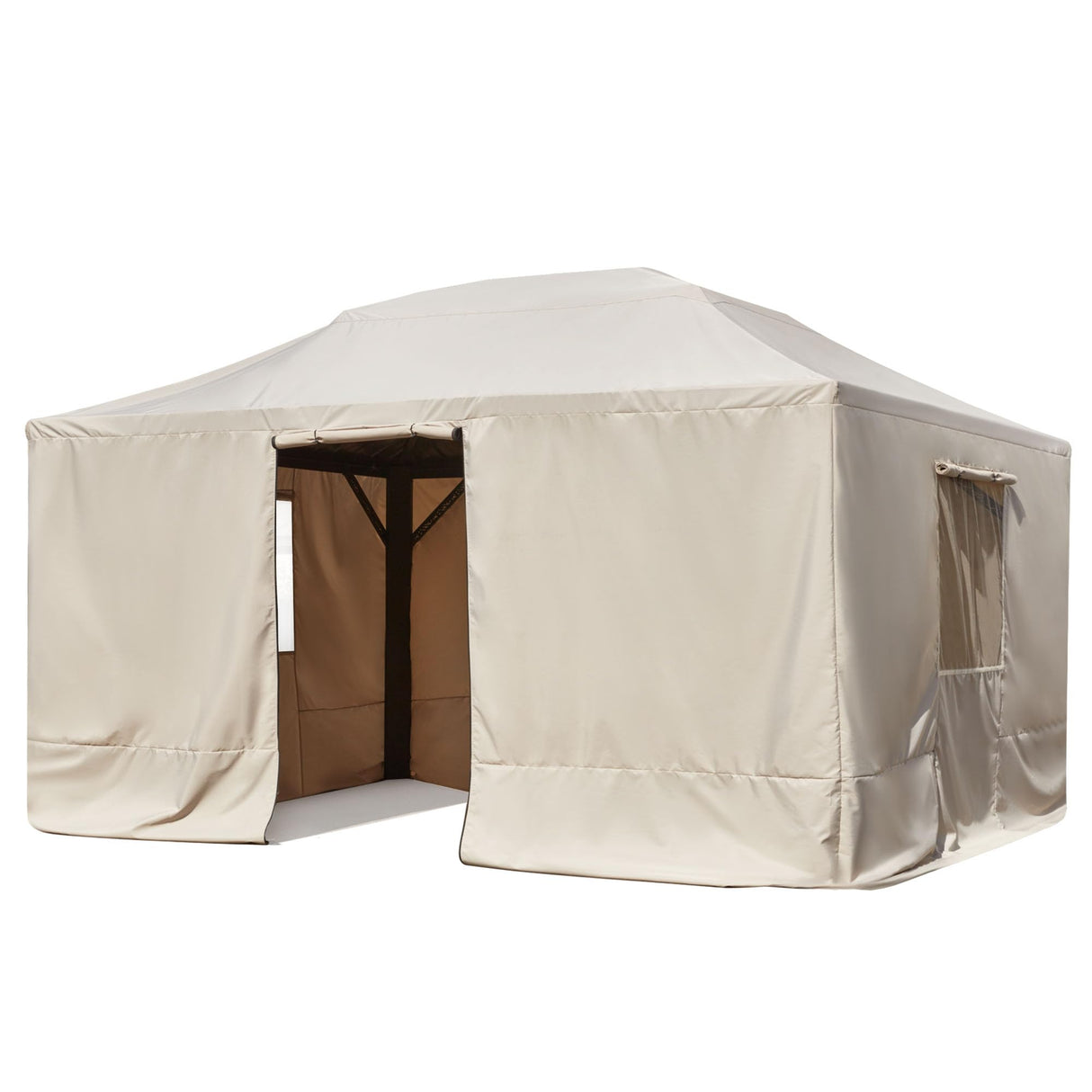 EROMMY Gazebo Cover for 12'x16' Gazebos,Outoor Waterproof Winter Gazebo Cover with Sidewalls and Mesh Windows,Convert Gazebo into a Storage Space,Beige(Gazebo not Included) EROMMY