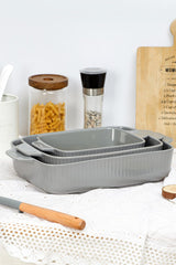 Yachi Ceramic Baking Dish Set: 3 Pcs Rectangular Bakeware Set Casserole Dishes with Handle for Steak | Beef | Roast | Chicken | spaghetti | Lasagna | vegetables Microwave, Oven and Dishwasher Safe (Gray) Yachi