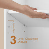 VECELO 3-Tier Bookshelf, Bookcase with Adjustable Storage Shelves, Wood with Lockable Wheels, 25.6 Inch High, for Home Office, White VECELO