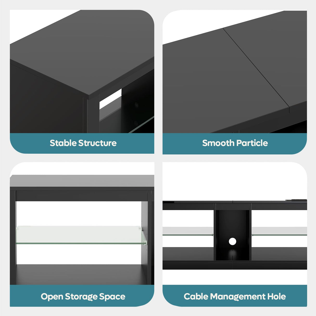 Bestier LED TV Stand for 55/60/65 Inch TV, High Gloss Gaming TV Stand with Power Outlet, Black Entertainment Center with Storage for Living Room, Bedroom, 55 Inch TV Console with Adjustable Shelves Bestier